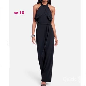 sz 10 - NWT Bebe Black Ruffled Halter Jumpsuit